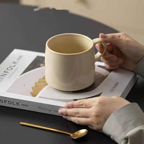 12oz Japanese Style Minimalistic Asian Rustic Reactive Glaze Ceramic Pottery Coffee Mug, Lead-Free Glaze earthen Tea Mug,Tea cup with handle, stoneware mugs, Microwave and Dishwasher Safe (Biege) - Image 4