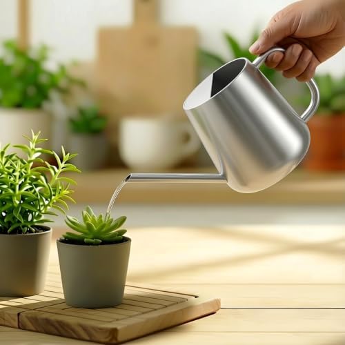 Watering Can for Indoor & Outdoor Plants, 35 oz/1000ml Watering Can with Metal Handle, Stainless Steel Garden Long Spout Watering Pot for Indoor House Plants Bonsai Flower Decorative - Image 2