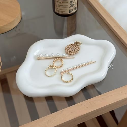 Ceramic Jewellery Dish Trinket Tray Decorative White Tray Girl Aesthetic Cloud Jewelry Trays Cosmetic Ring Key Holder Organizer Dishes Room Desk Decor - Image 4