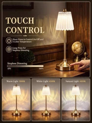 Small Vintage Rechargeable Cordless Table Lamp (White, 1 Pack) - Image 3
