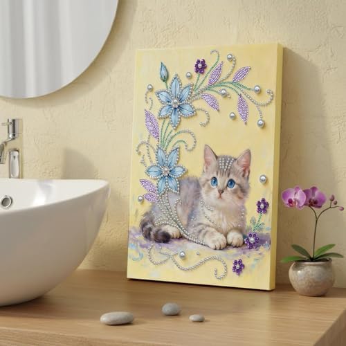 DIY Pearl Painting with Frame, Creative Design, Handmade Stress-Relieving Home Wall Decoration, Includes Frame and Tools-Cat - Image 3