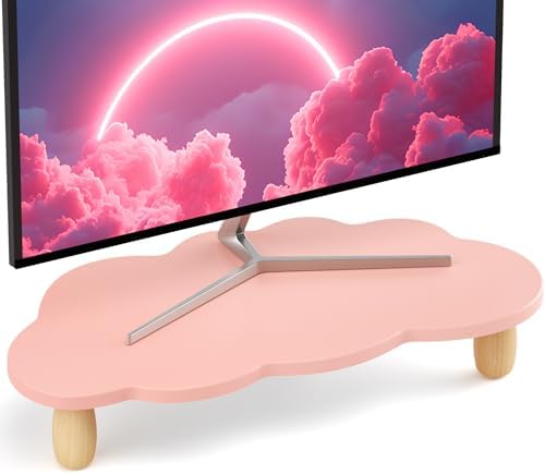 AFOOYO Monitor Stand Riser,Cloud Shape Wood Computer Monitor Stand, 16.5IN Monitor Stand Riser, Multi-Purpose Desktop Organizer Riser for Computer,Laptop,Printer,TV,Pink by AFOOYO