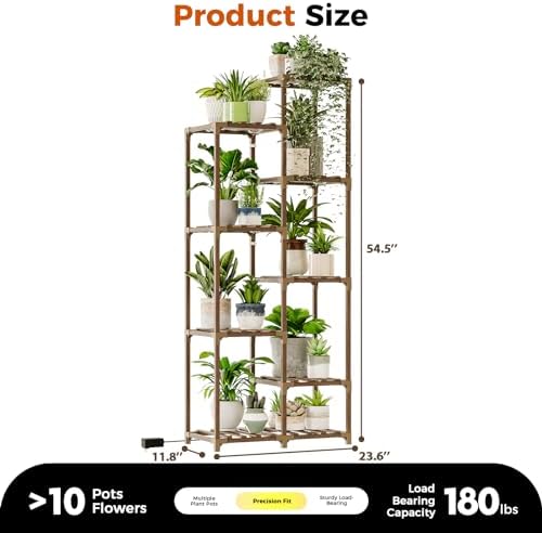 Bamworld Plant Stand with Grow Lights, 9 Tier Tall Large Wood Plant Shelf - Image 7