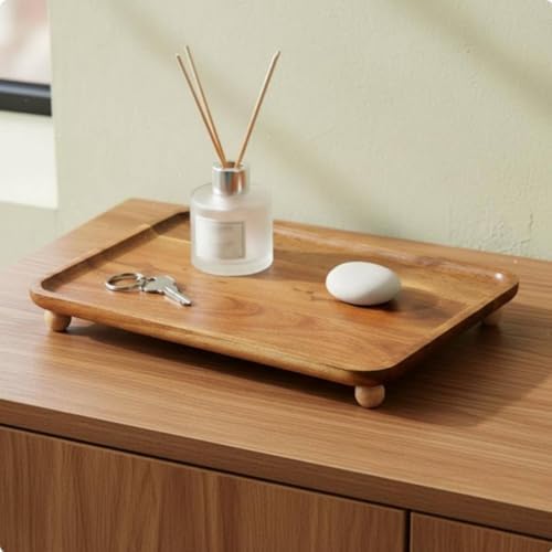 Wooden Storage Tray Acacia Organizer Platter Catchall Footed Dish Crafted from Acacia Wood Suitable for Entryway Living Room Kitchen Decor, S Rectangle - Image 6