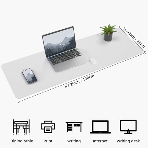 AFIING Leather Desk Pad Protector, Large Desk Mat with Natural Cork & PU Leather, Mouse Pad, Non-Slip, Waterproof Desk Writing Pad for Office and Home (White) - Image 4