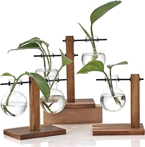 Plant Terrarium with Wooden Stand, Desktop Propagation Stations Glass Air Planter Metal Swivel Holder for Indoor Live Hydroponics Plants Office Home Garden Decor (1 Bulb Vase) - Image 6
