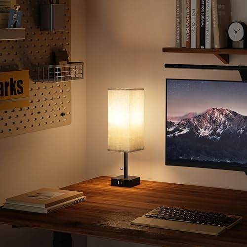 Set of 2 Grey Bedside Table Lamps for Bedroom - Nightstand Lamp, USB C+A - Image 2