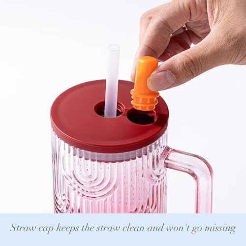 20 oz Pink Glass Tumbler with Handle, Lid, Straw and Cover, Dishwasher Safe Cup for Iced Coffee, Water, Tea, Juice, Milk - Image 5