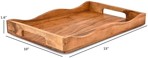 Serving Trays Acacia Wood Wooden Tray with Handles for Breakfast in Bed,Coffee Table,Dining Table,or Kitchen - Perfect for Living (15" X 10" X 1.6") - Image 5