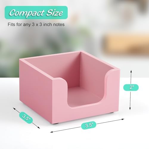Bivvclaz Wood Sticky Note Holder, 3 x 3 Inch Post It Note Dispenser for Office Desk Accessories, Self Stick Note Pad Holder, Memo Pad Holder Dispenser Organizer for School Office Desk Supplies, Pink - Image 2