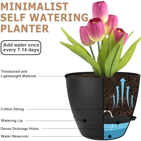 QRRICA 7/7.5/8/9/10 Inch Self Watering Pots for Indoor/Outdoor Plants - Image 4
