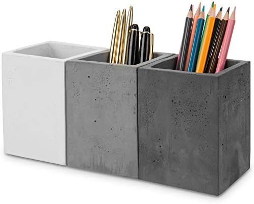 MyGift Pen Holder Pencil Holder For Desk,Pen Cup Holder For Desk,Concrete Desktop Pencil Cup,Modern Gray-Tone,Set of 3 by MyGiftHome