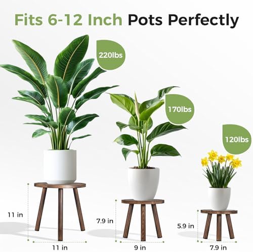 3-Pack Upgrade Thicken Wood Plant Stand Indoor, for 6-12 Inch Pots, Plant Stool Water-resistant Pinewood, Mid Century Modern Decor, Plant Stand 3 Sizes, for Living Room, Balcony, Office(Dark Brown) - Image 7