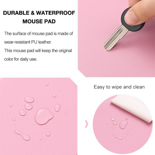 ProElife Round Mouse Pad, PU Leather Pink Desk Mat, Non-Slip Base, 8.66" - Image 5