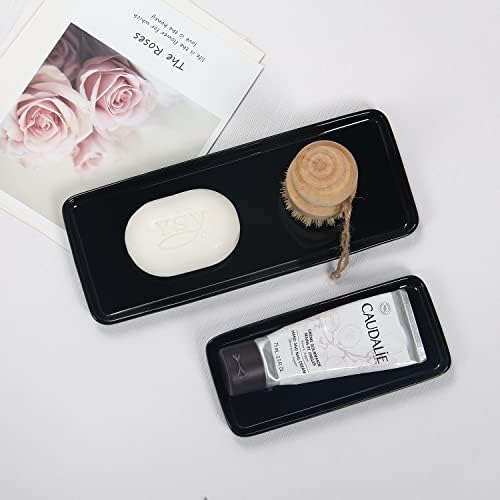 Black Ceramic Vanity Tray, Small Rectangle, Kitchen Sink, Marble Bathroom, Organizer for Candle, Soap, Jewelry, Perfume, Towel Holder, Decoration Bedroom - Image 4
