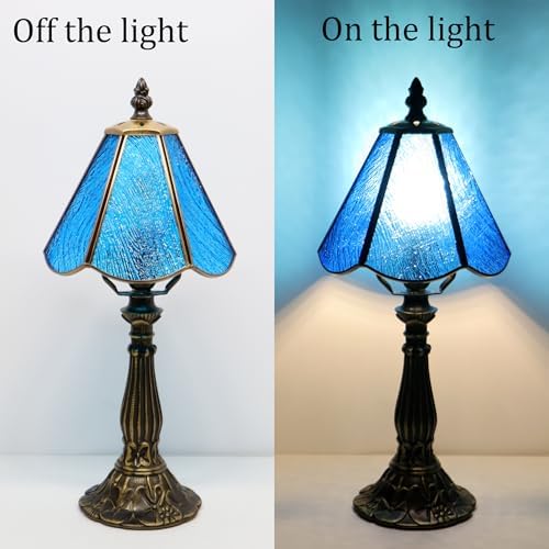 Tiffany Style Table Lamp Blue Rippled Stained Glass Lamp 14 Inch - Image 4