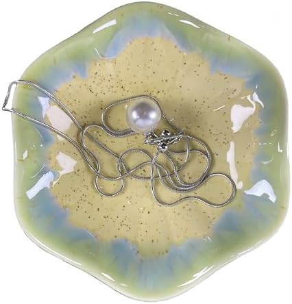 Jewelry Dish Tray - Ceramic Trinket Tray for Rings, Keys, Earrings | Decorative Key Bowl for Women, Gift for Friends, Sisters, Daughter, Mother, Lotus leaf shap, Jewelry Trays (Pale Yellow) by WenfuChoiziic