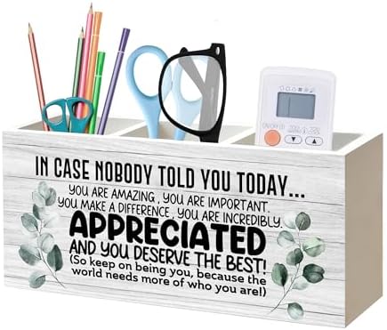 Inspirational Pen Pencil Holder Organizer for Desk, Appreciation Thank You Gifts for Women Men Friends Coworkers Wood Signs for Home Office Desk Tabletop Decor Accessories by Unknown