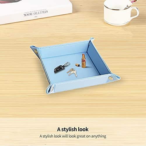 YAPISHI Valet Tray,Foldable PU Leather Catchall Tray/Dish/Caddy Blue - Image 4