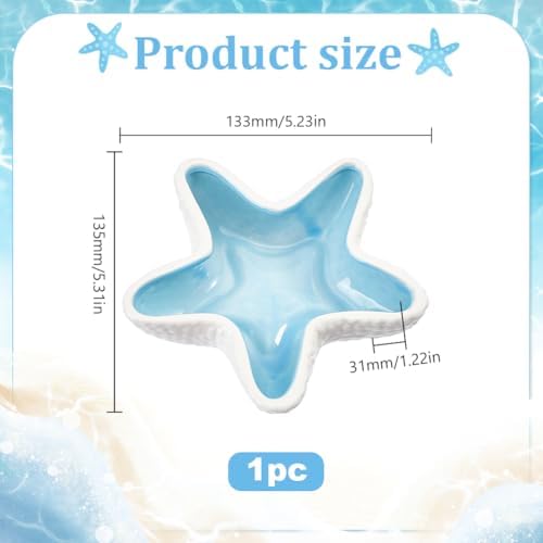 1PCS Ceramic Jewelry Dish Starfish Jewelry Dish Ceramic Holder Ring Trinket Tray Ocean Themed Decorative Trinket Plate for Rings Earrings Necklaces Bracelet Watch Keys Candle Holders - Image 2