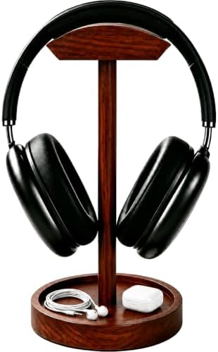 Headphone Stand Nature Wood Headset Hanger Mount Hook Gaming Holder Desktop Earphone Artful Functional Stand for All Headsets with Solid Wooden Base by Bliocefo