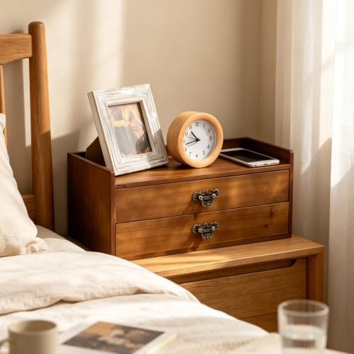 Wooden Drawers Organizer Soild 2 layers Desktop Drawer Storage Box - Image 6