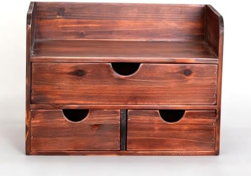 Brown Wooden 3 Drawer Desk Organizer with Shelf, Mail Rack Vanity Storage - Image 7