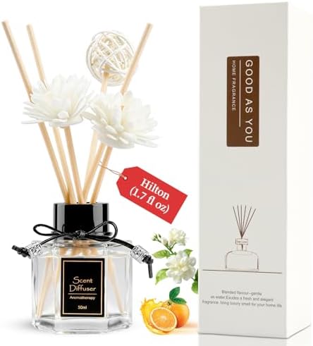 Hilton Reed Diffuser 1.7 fl oz | Hotel Collection Inspired Scent | Non-Toxic Essential Oil Air Freshener with 6 Sticks | Long-Lasting Home Fragrance for Bathroom, Living Room & Bedroom by WOHSEROM