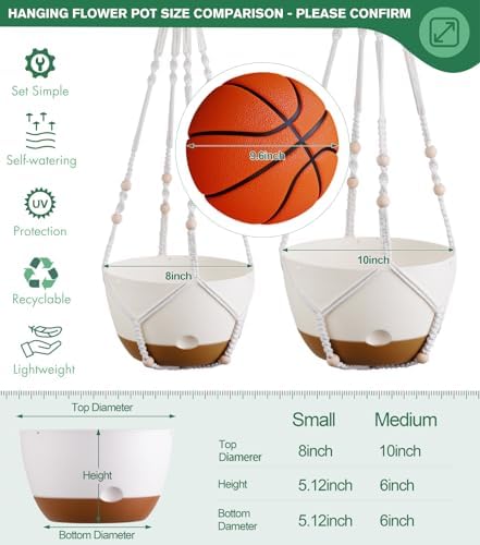 8 Inch Self Watering Hanging Plant Pot with Drainage Holes for Indoor - Image 3