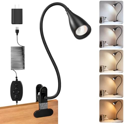 Reading Light for Book in Bed,Clip on Light Reading Lamp with Adapter Black by Uchoiceme