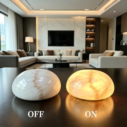 Natural Marble Lamp Cordless Touch Control Night Light 3-Way Dimmable Pat Light LED Ambient Glow Lamp Type-C Rechargeable Portable Stone Bedside Desk Lamp Zen Home Decor(4.72x4.72x2.36in) - Image 2