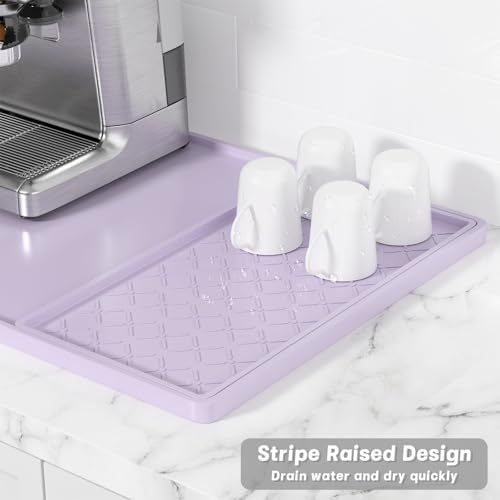Rnivvi Silicone Coffee Mat, 16" x 24" Waterproof Raised Edge Coffee Bar Mats for Espresso Machine Station Accessories, Heat Resistant Detachable Dish Drying Pad for Kitchen Counter, Dish Rack, Purple - Image 4