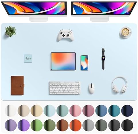 Aothia Faux Leather Desk Mat - Large Mouse Pad, Non-Slip PU Leather Blotter, Waterproof Writing Surface for Office and Home (Baby Blue, 63" x 24") by AothiaSimpleNaturalUnique
