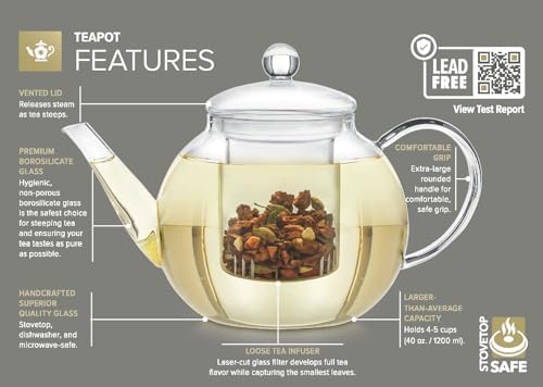 Teabloom Stovetop & Microwave Safe Glass Teapot with Removable Loose Tea Glass Infuser – Includes 2 Blooming Teas – 2-in-1 Tea Kettle and Tea Maker – Tea Purist's Choice - Image 4