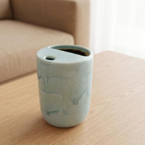 Handmade Ceramic Coffee Mug with Half Lid, 17oz Unique Tea Coffee Cup with Sip-top Lid, Sea Foam - Image 5