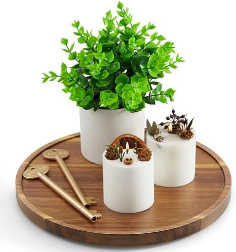 10 Inch Acacia Wood Round Tray, Wooden Decorative Coffee Table Tray Centerpiece Candle Holder for Farmhouse Kitchen Dining Room Home Bathroom Decor Coffee Table Decor and Accessories by Unknown