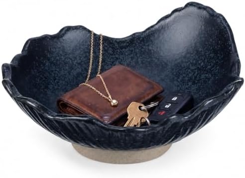 6" Ceramic Decorative Bowl Irregular Rim Key Tray, Navy Blue by Unknown