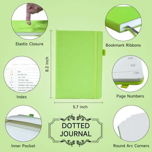 Dotted Journal Kit, Feela Dot Grid Journal Hardcover Planner Notebook Set For Beginners Women Girls Note Taking with Journaling Supplies Stencils Stickers Pens Accessories, A5, 224 Pages, Apple Green - Image 2