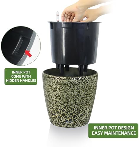 Dexceder 11x10 Self Watering Planter (Black Gold Crackle) - Image 4