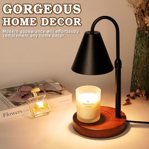 Candle Warmer Lamp with Timer Dimmable, Christmas Birthday Gifts for Women Mom, Adiustable Height Modern Candle Warmer Black Candle Lamp for Jar Candle, Home Decor Vintage Wax Warmer with 2 Bulbs - Image 2