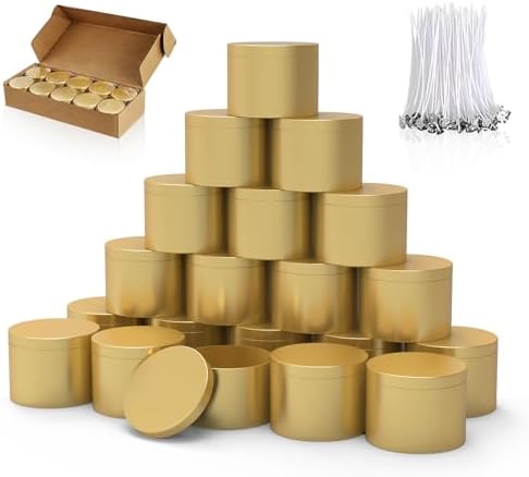 PCREGPAE 4OZ Gold Candle Tins Cans with Lids and Wicks for Making Candles by Unknown