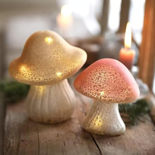 Glass Mushroom Lamp - Pink Mushroom Night Light with Warm Light Battery Operated Portable Cute Mushroom Decor for Bedroom Party Mushroom Gifts for Women, Small Table Lamp - Image 4