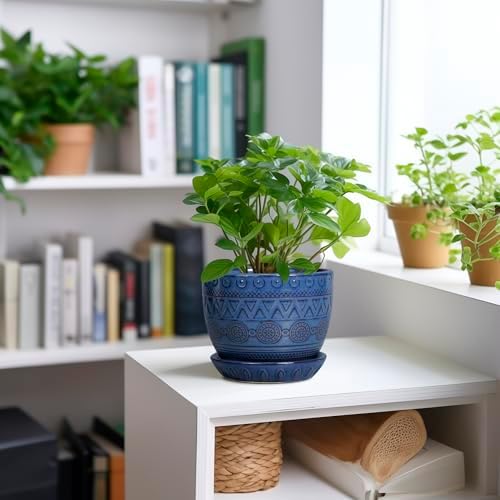 G EPGardening Pot for Plants, 5 Inch Ceramic Planter, Blue - Image 2