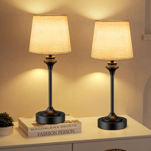 NIORSUN Portables Cordless Table Lamp Set of 2, Battery Operated Lamp, Bedside Table Lamp with Warm White,3 Way Dimmable Touch Desk Lamp for Bedroom Living Room Restaurant Whtie Shade (Black) by NIORSUN