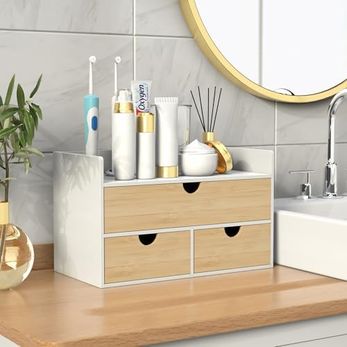 Bamboo Desk Organizer with Drawers, Desktop Storage for Office Supplies - Image 6
