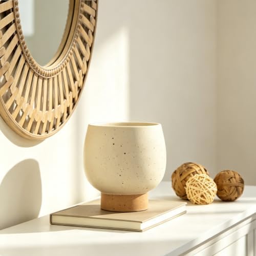 5.5" Cream Speckle Ceramic Indoor Planter with Tan Base, Small Outdoor Pots - Image 3