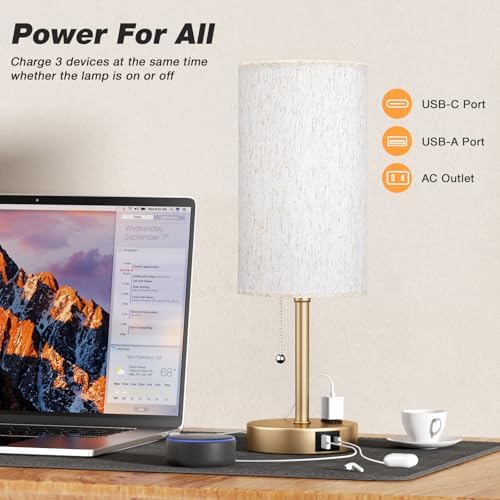 17in Bedside Table Lamp for Bedroom, Desk Lamp with USB Ports for Dorm - Image 3