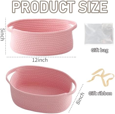 JMvicyroam Small Woven Basket, Empty Gift Basket, Pink/1 Pack - Image 2