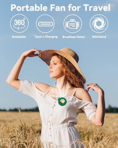 Portable Silent Mini Bladeless Electric Fan, Mini Whirlwind Fan for Waist Clip Fan, 3 Speeds Hands-Free Neck Fan,Suitable for Outdoor & Travel & Office, Travel Accessories, Gift (Green) - Image 2