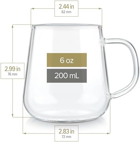 Teabloom Set of 2 Premium Borosilicate Glass Cups for Tea or Coffee - 6 Ounces / 180 ml - Stain-free and Microwave Safe - Image 2